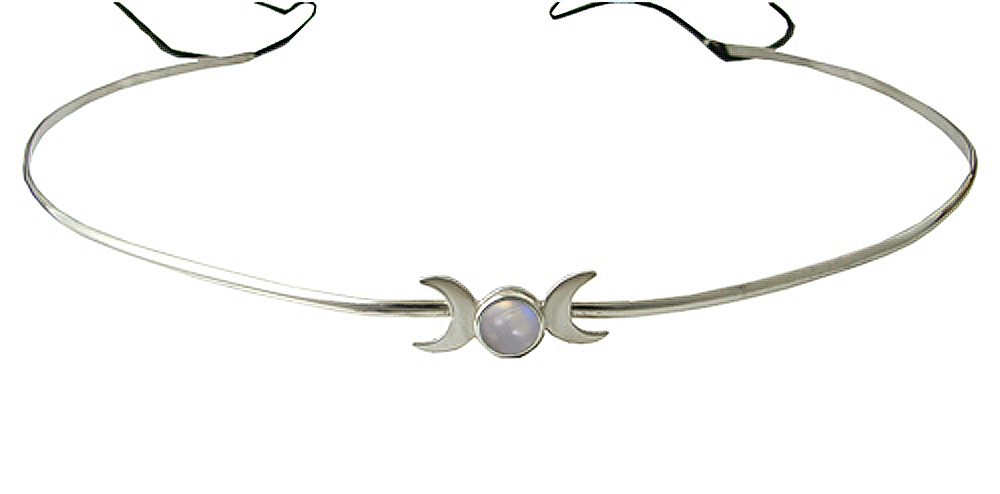 Sterling Silver Renaissance Style Headpiece Circlet Tiara With Rainbow Moonstone